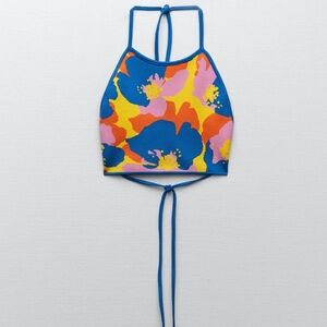 Zara Multicoloured Floral Print Halter Open Back Knit Top